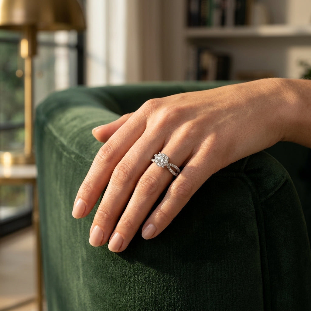 5/8 Ctw Diamond Lovebright Engagement Ring in 14K White Gold - worn lifestyle photo