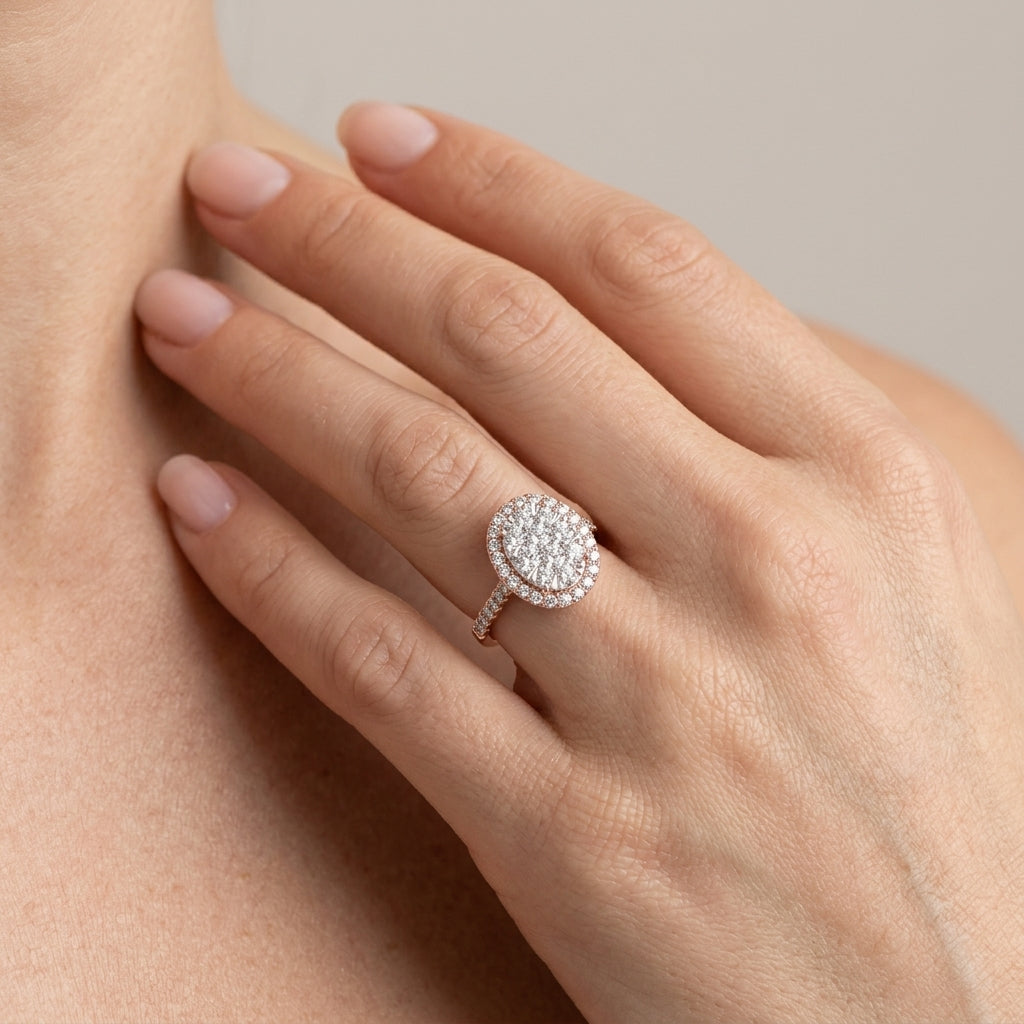 2 Ctw Oval Shape Diamond Lovebright Ring in 14K Rose and White Gold - worn lifestyle photo
