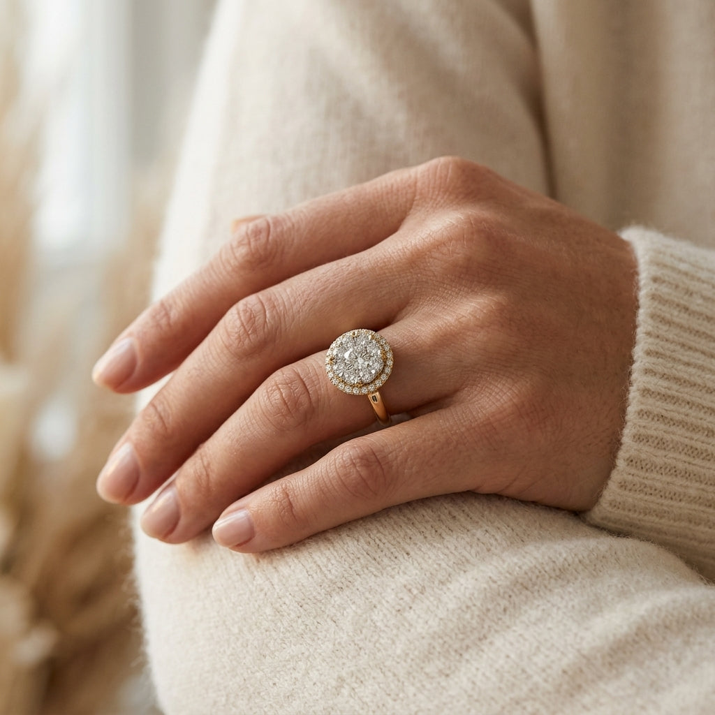 2 Ctw Lovebright Round Cut Diamond Engagement Ring in 14K Yellow and White Gold - worn lifestyle photo
