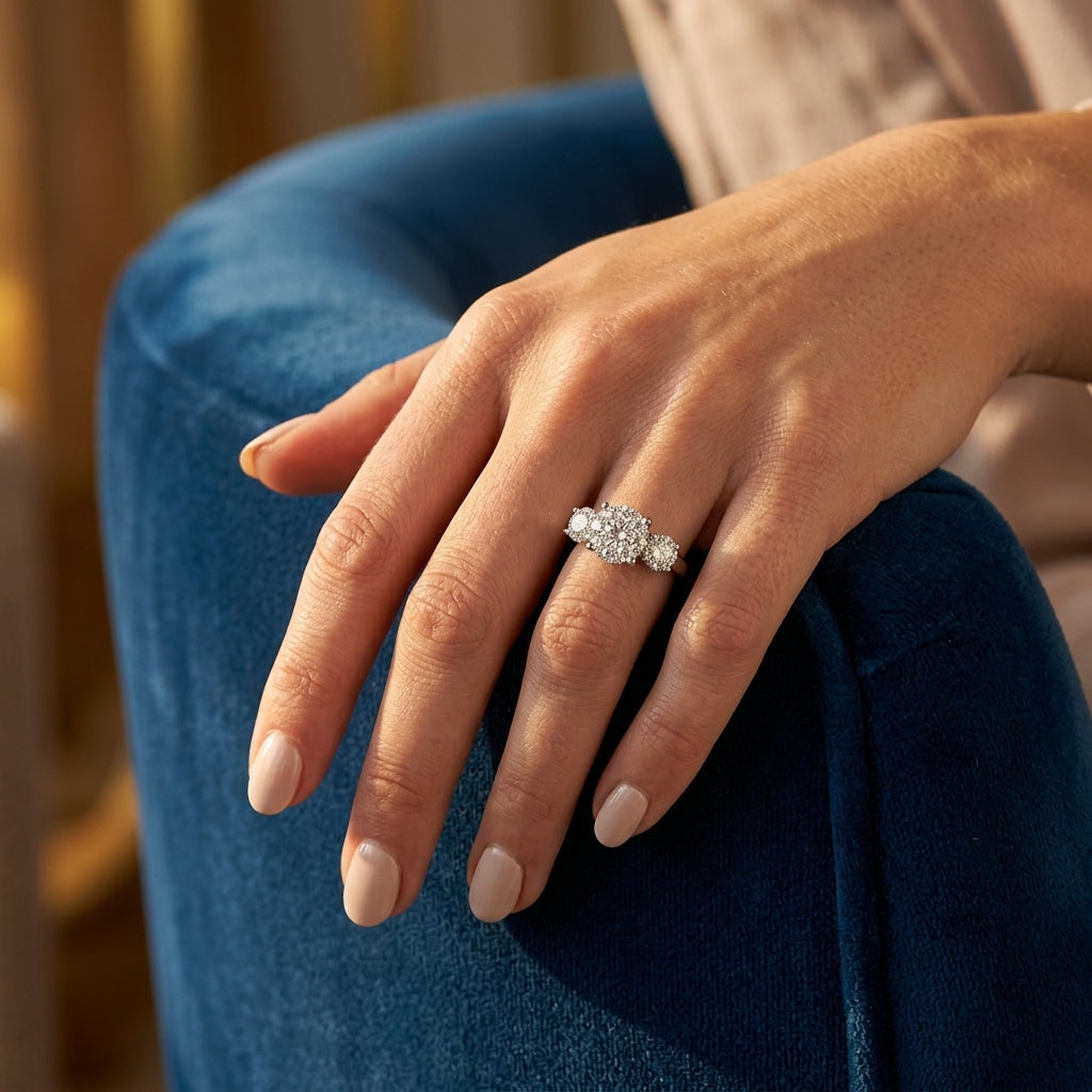 1/2 Ctw Past Present and Future Lovebright Round Cut Diamond Ring in 14K White Gold - worn lifestyle photo