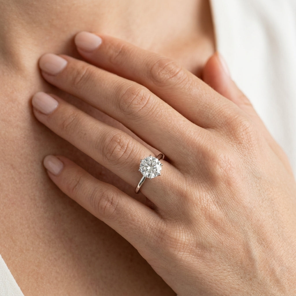 Tulip Solitaire Engagement Ring - worn lifestyle photo