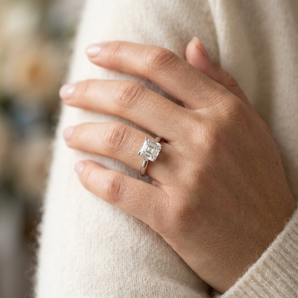 Cathedral Solitaire Engagement Ring - worn lifestyle photo