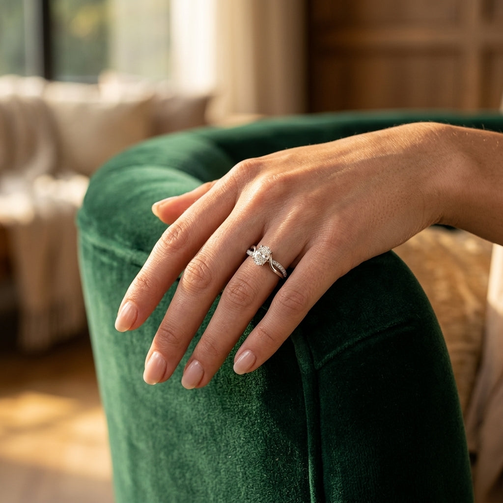 Single Row Bypass Split Shank Engagement Ring - worn lifestyle photo