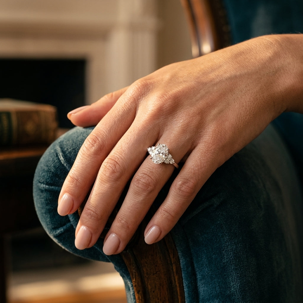 Solitaire Plus Cluster Sides Engagement Rings - worn lifestyle photo