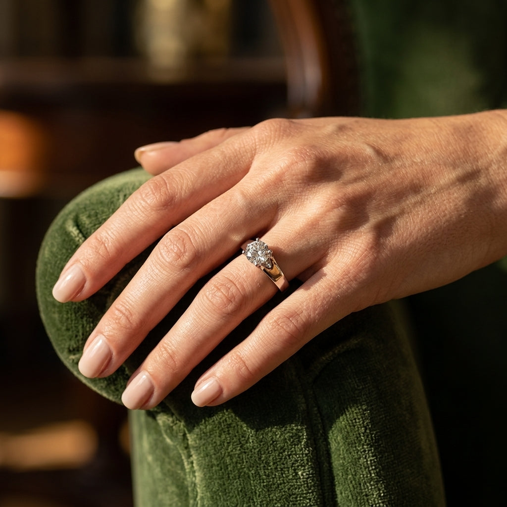 Solitaire Round Engagement Rings - worn lifestyle photo