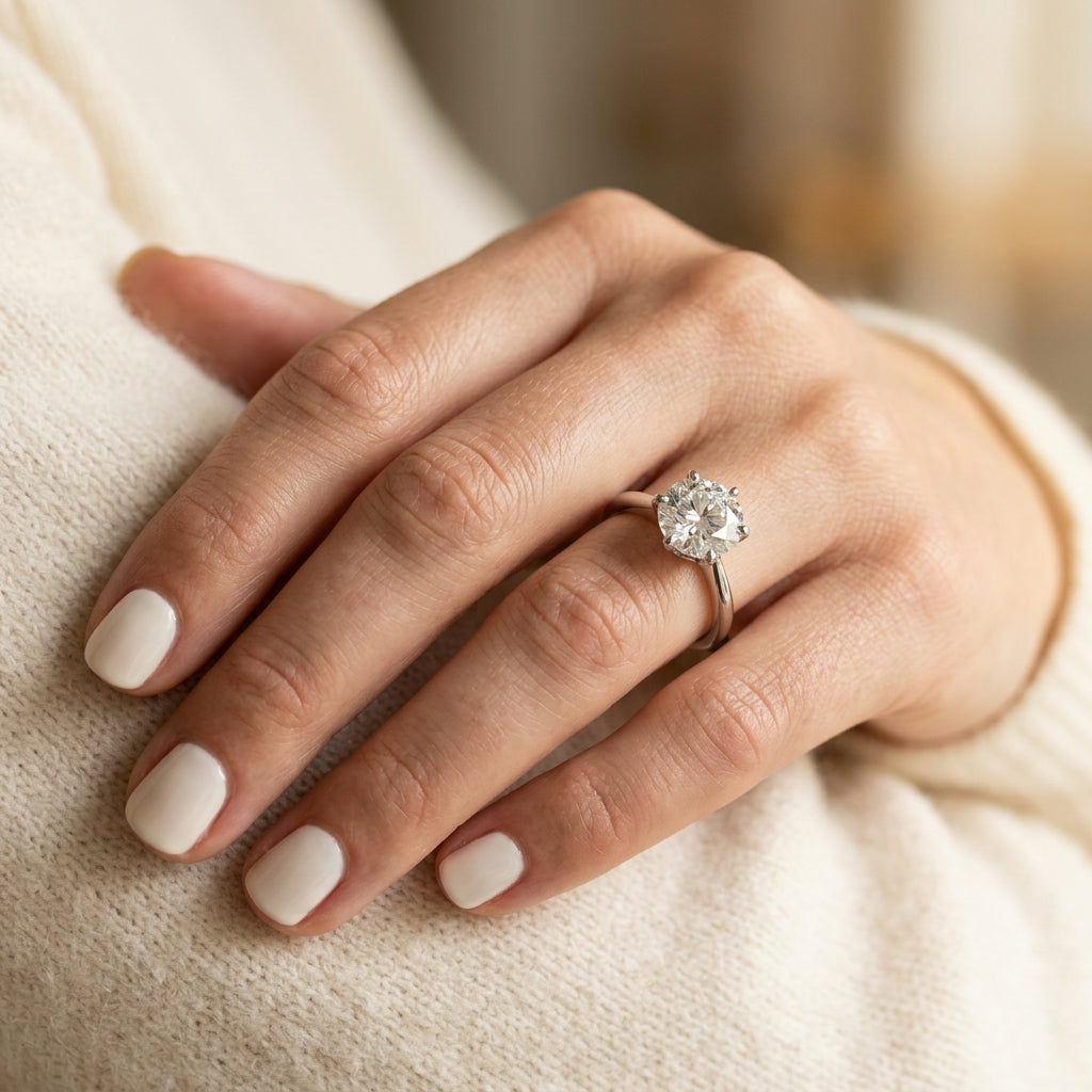 Solitaire Round Engagement Rings - worn lifestyle photo