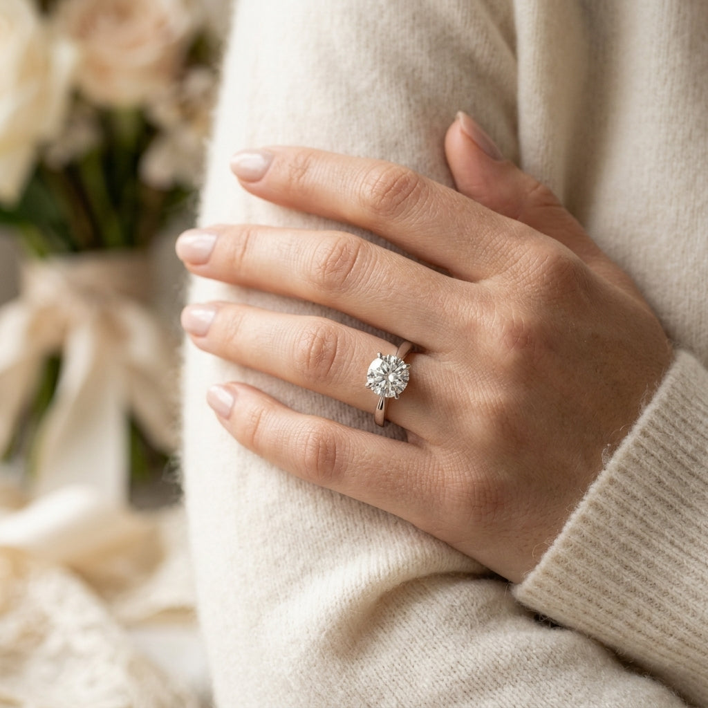 Solitaire Cathedral Engagement Ring - worn lifestyle photo