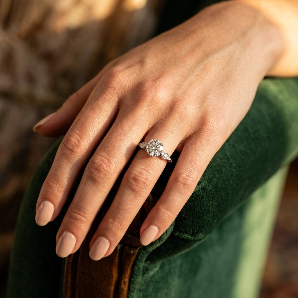 Antique Inspired Marquise Filigree Engagement Rings - worn lifestyle photo