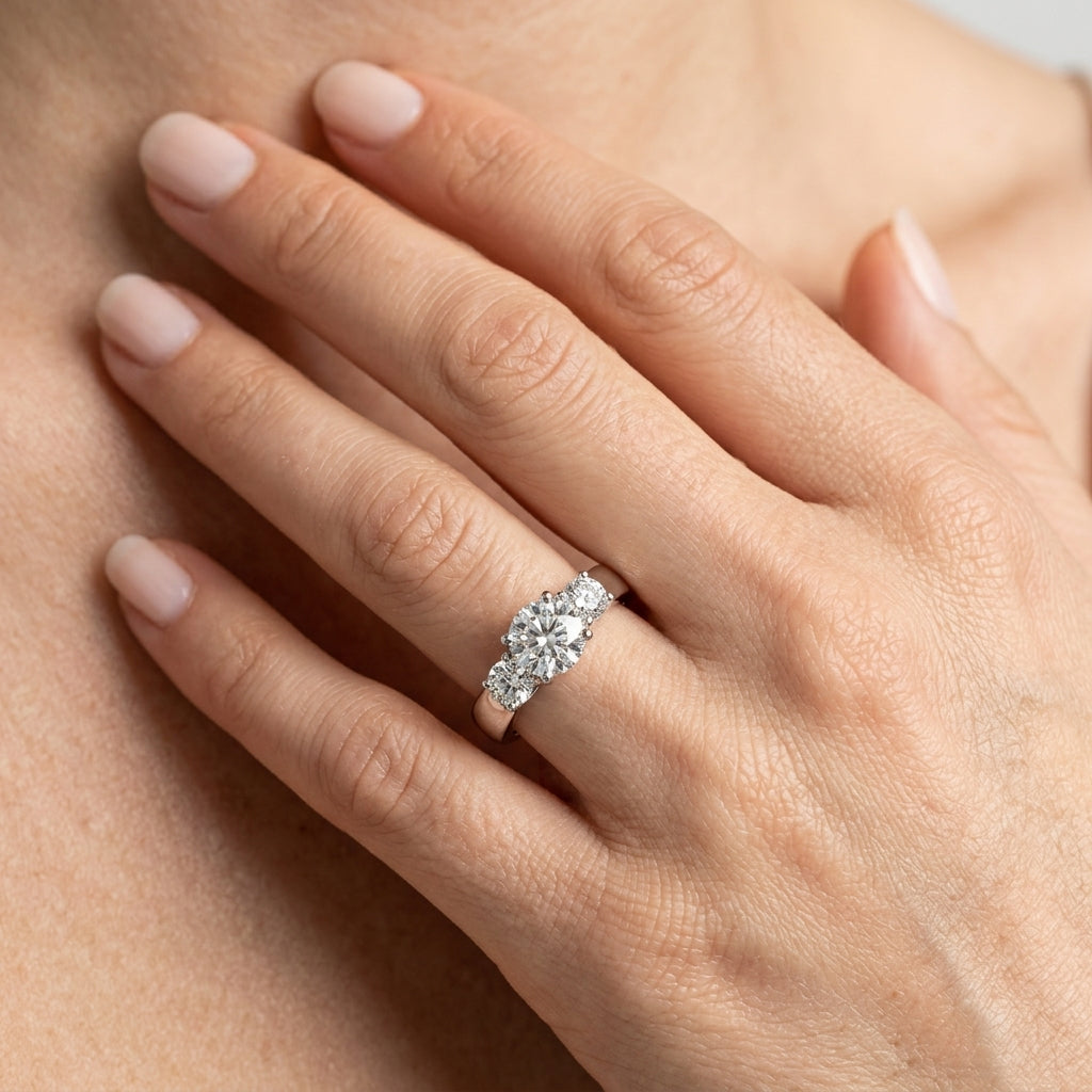 3-Stone Trellis Engagement Rings - worn lifestyle photo