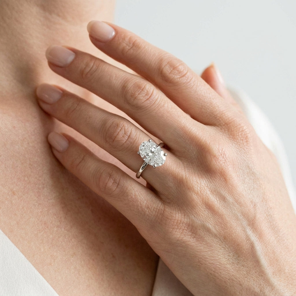 Floral Oval Engagement Ring - worn lifestyle photo
