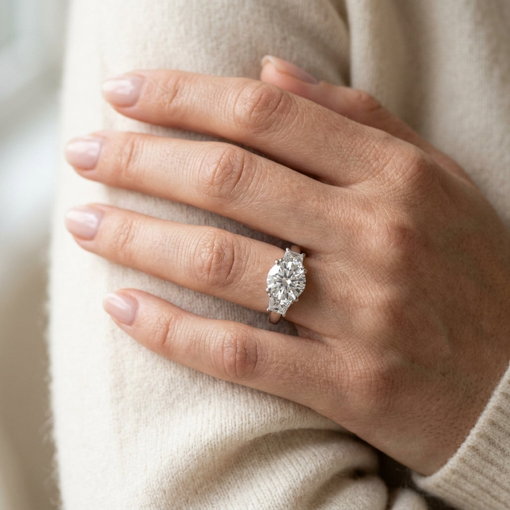 3-Stone Trapezoid Engagement Ring - worn lifestyle photo