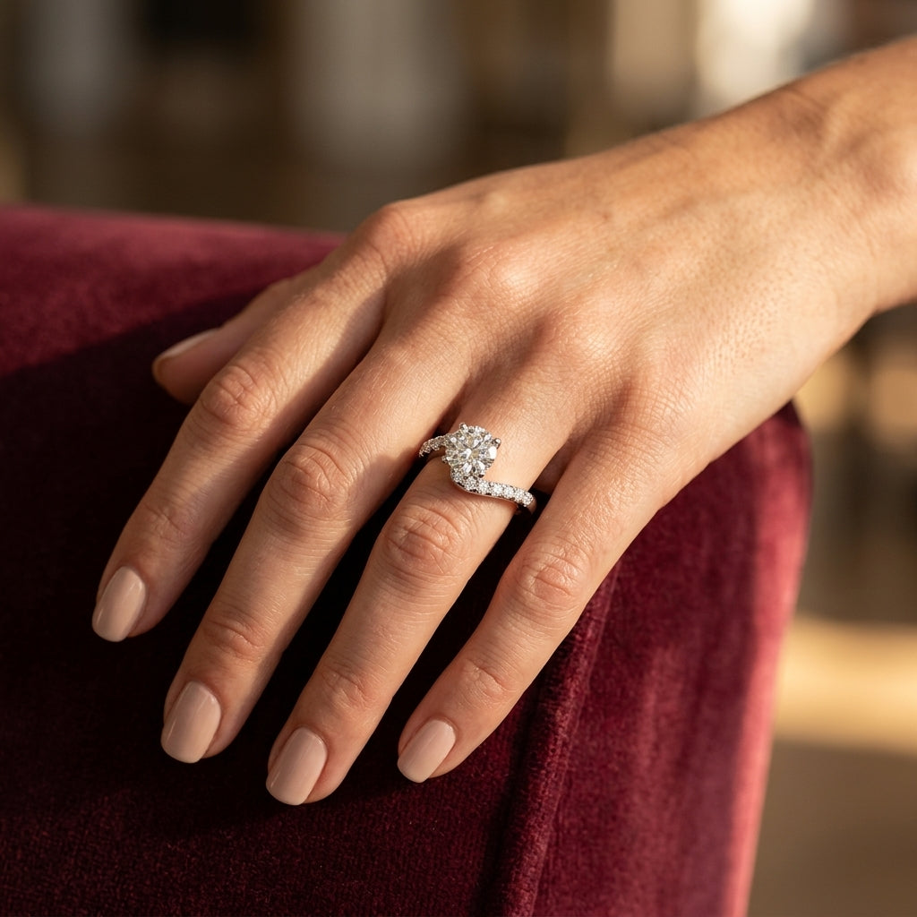 Round Bypass Lab Grown Diamond Engagement Ring - Style 50361 - worn lifestyle photo