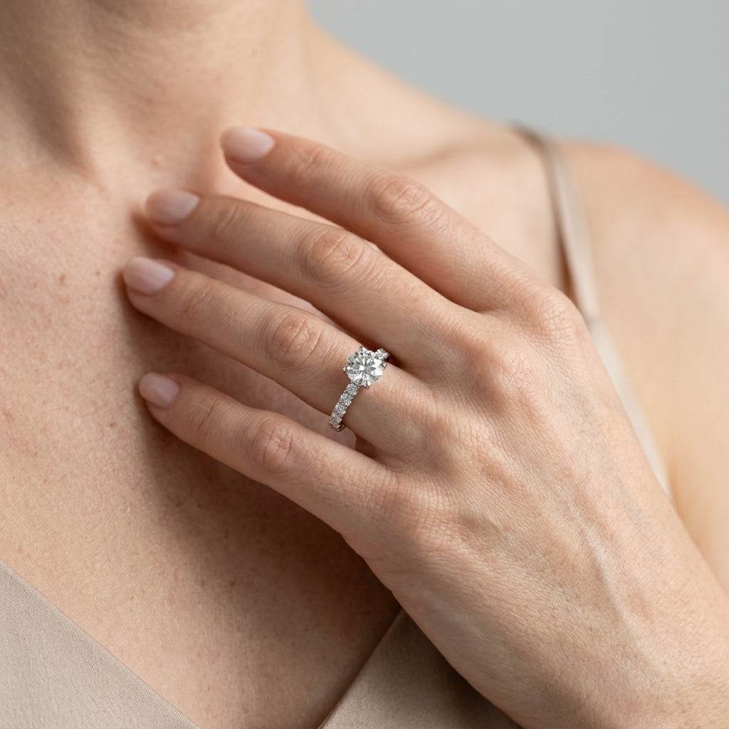 French Cut Solitaire Engagement Ring - worn lifestyle photo