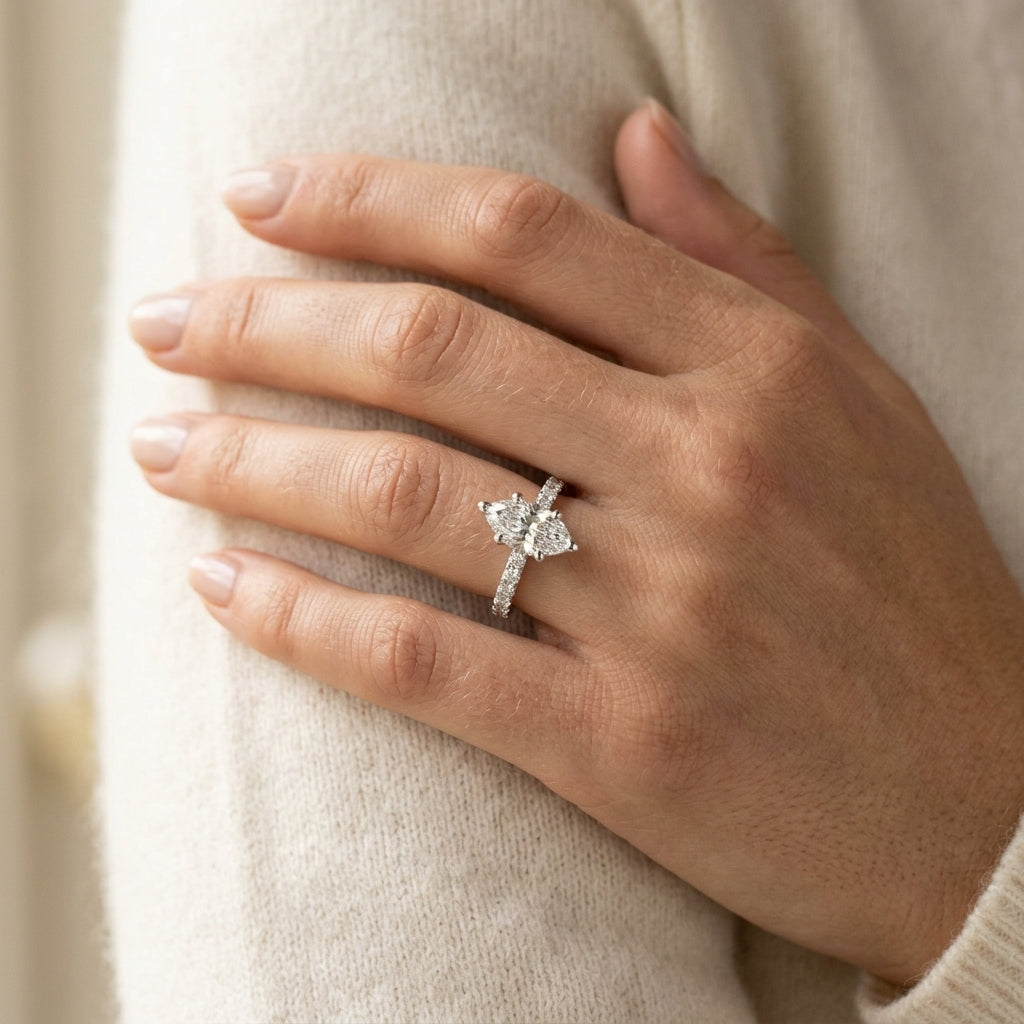 Single Row Marquise Engagement Ring - worn lifestyle photo