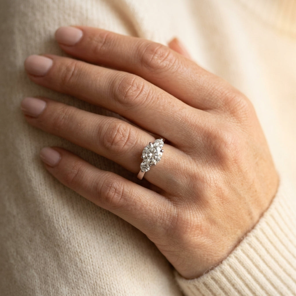 ENGAGEMENT RINGS CLUSTER SIDES - worn lifestyle photo