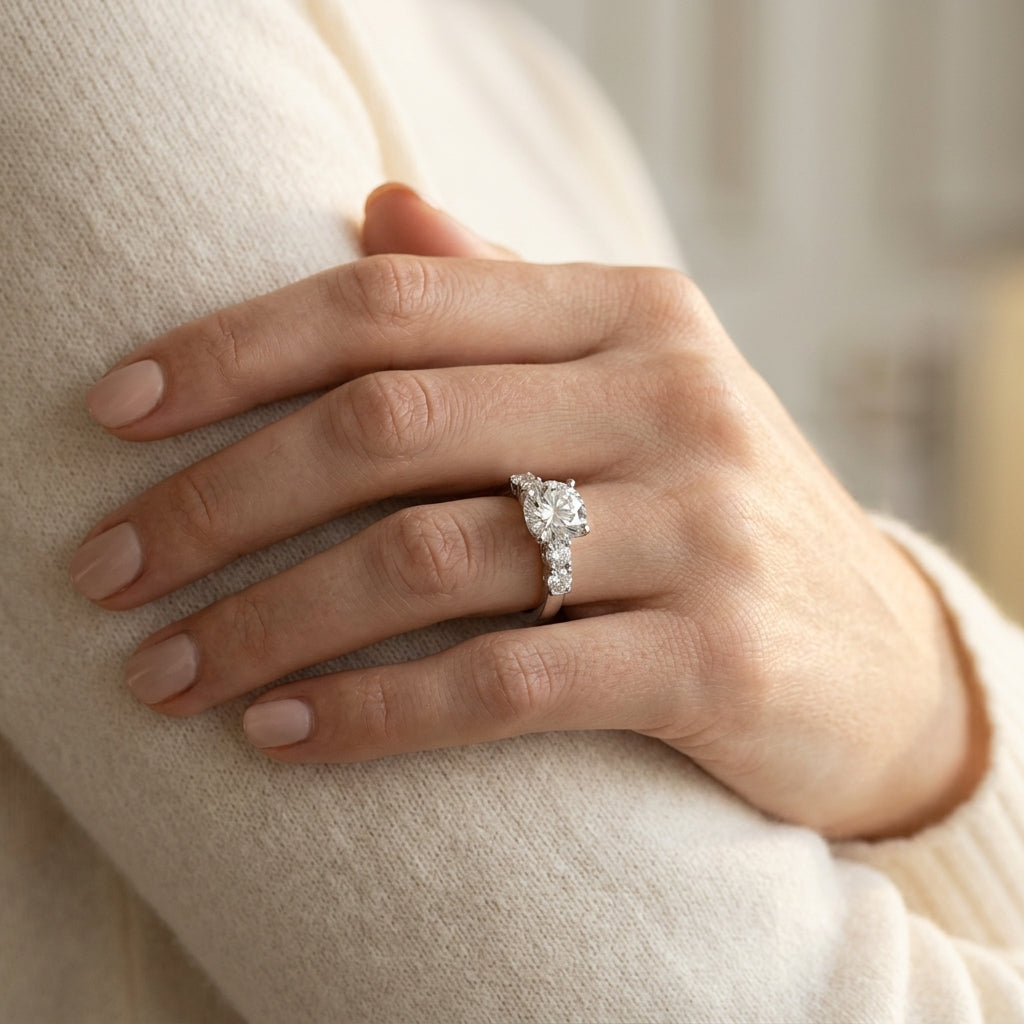 Single Row Engagement Ring - worn lifestyle photo