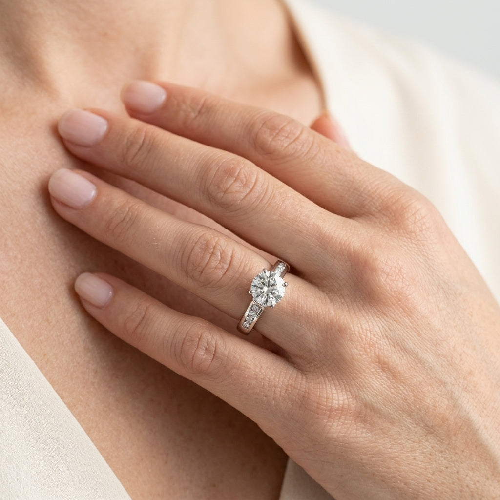 Channel Set Single Row Engagement Ring - worn lifestyle photo