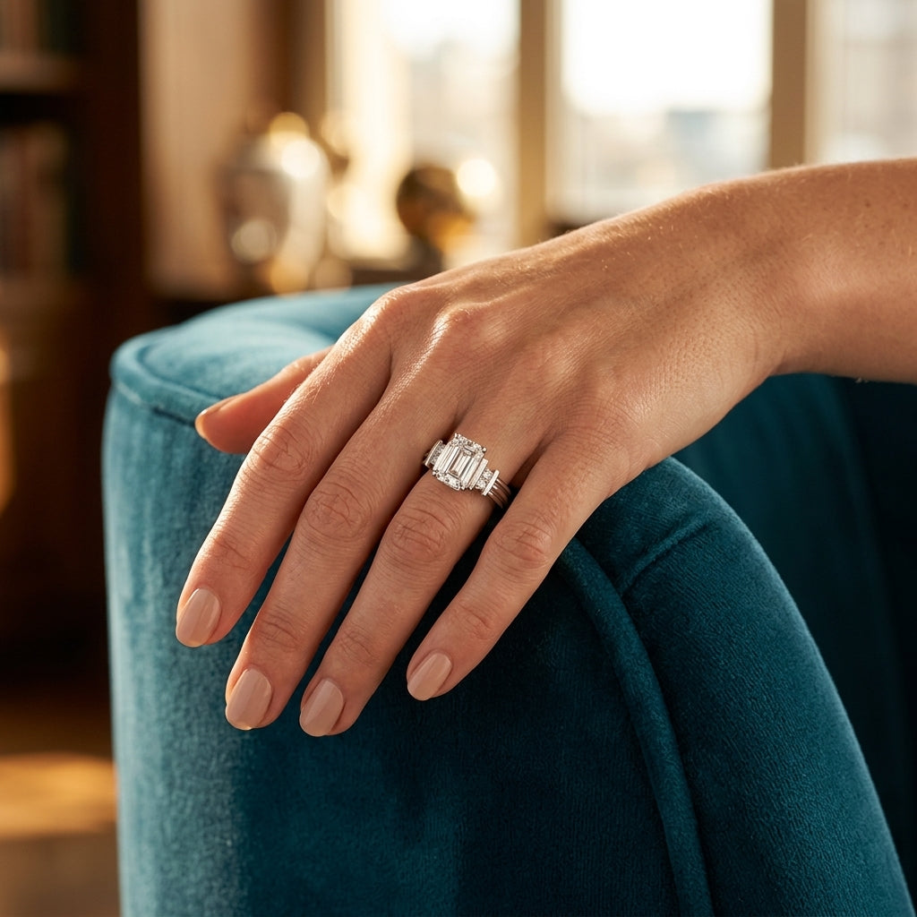 Bar Set Emerald Color Ring - worn lifestyle photo