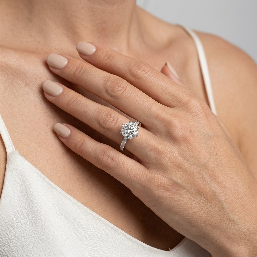 6-Prong Floral Engagement Ring - worn lifestyle photo