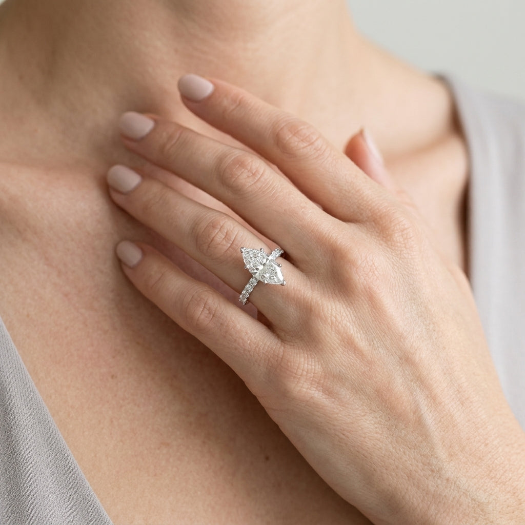 Floral Marquise Engagement Ring - worn lifestyle photo