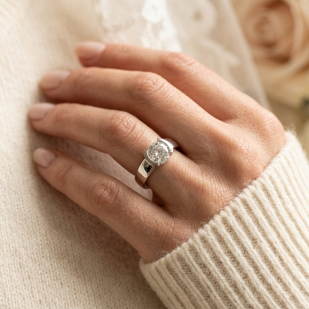 ENGAGEMENT RINGS SOLITAIRES ROUND - worn lifestyle photo