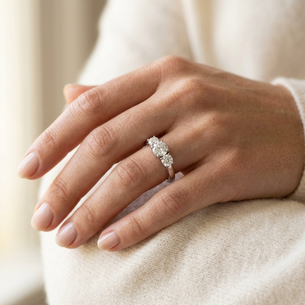 3-Stone Prong Set Engagement Rings - worn lifestyle photo
