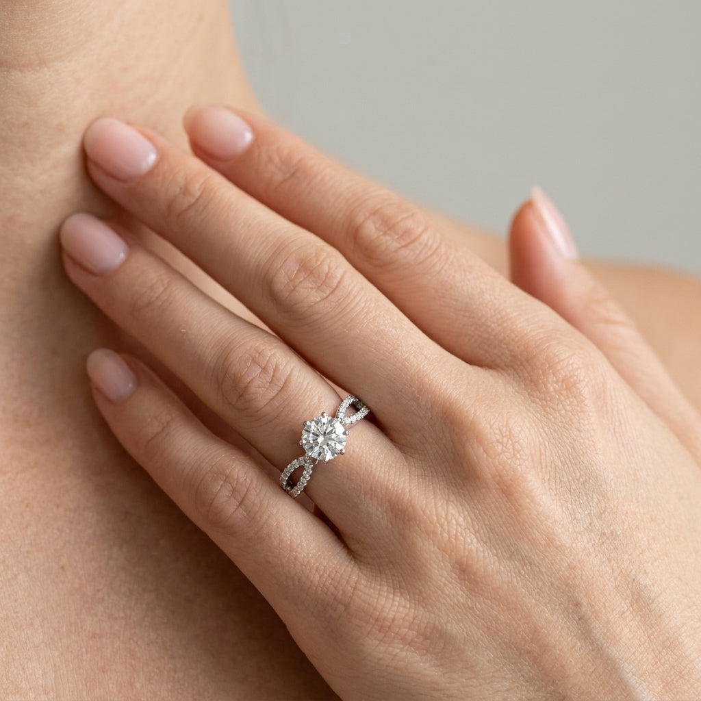 Round Multi-Row Lab Grown Diamond Engagement Ring - Style 50538 - worn lifestyle photo