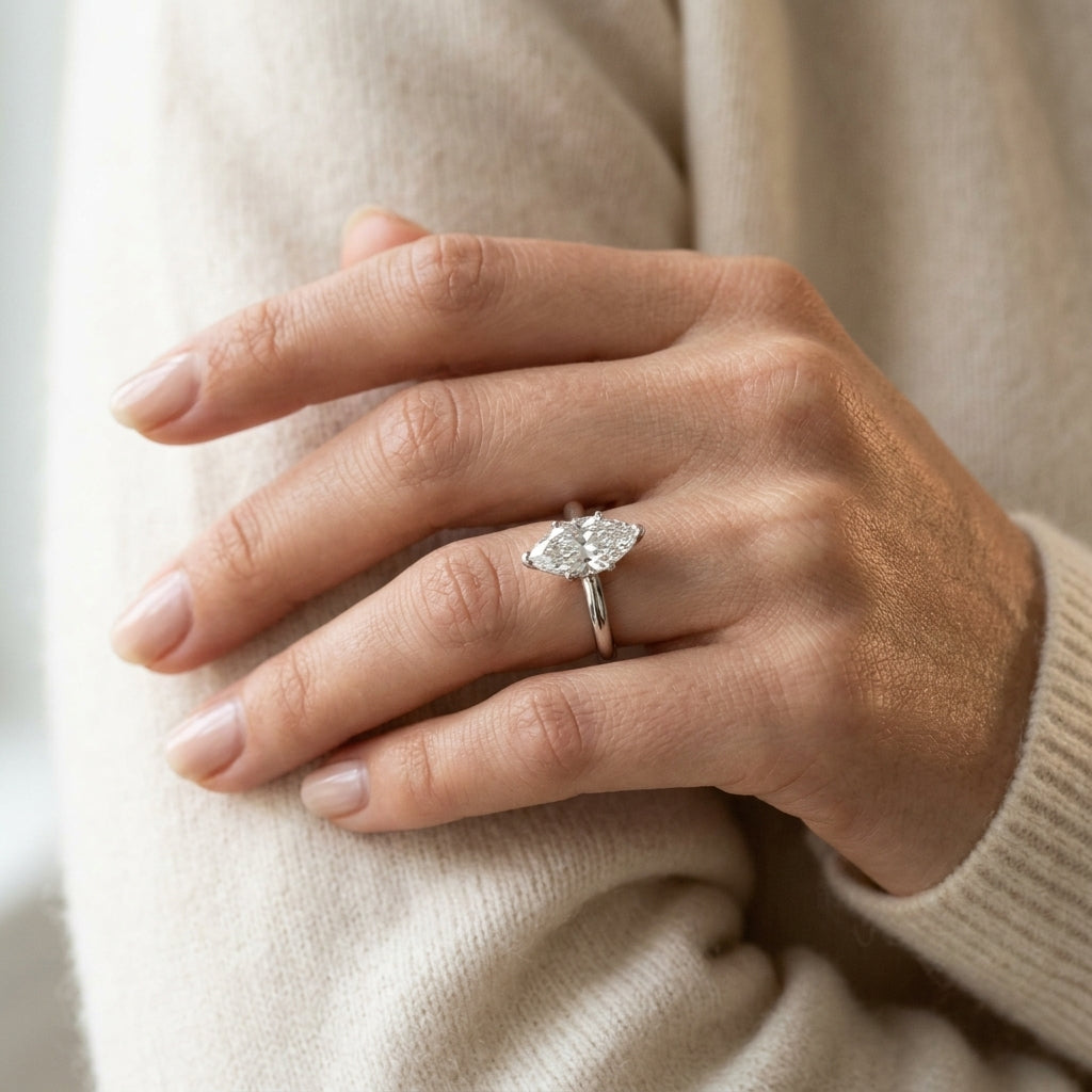 Floral Marquise Engagement Ring - worn lifestyle photo