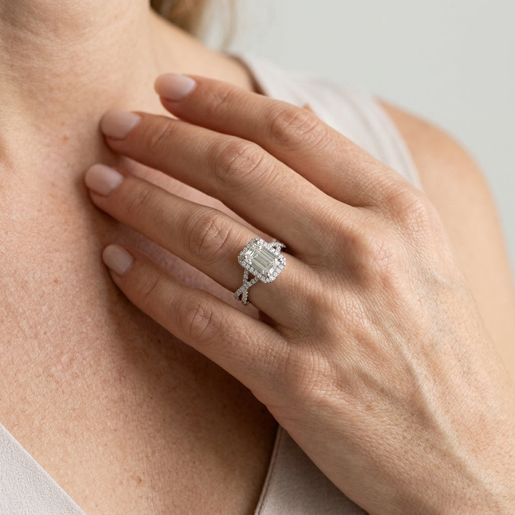 Emerald Lab Grown Diamond Engagement Ring - Style 51020 - worn lifestyle photo