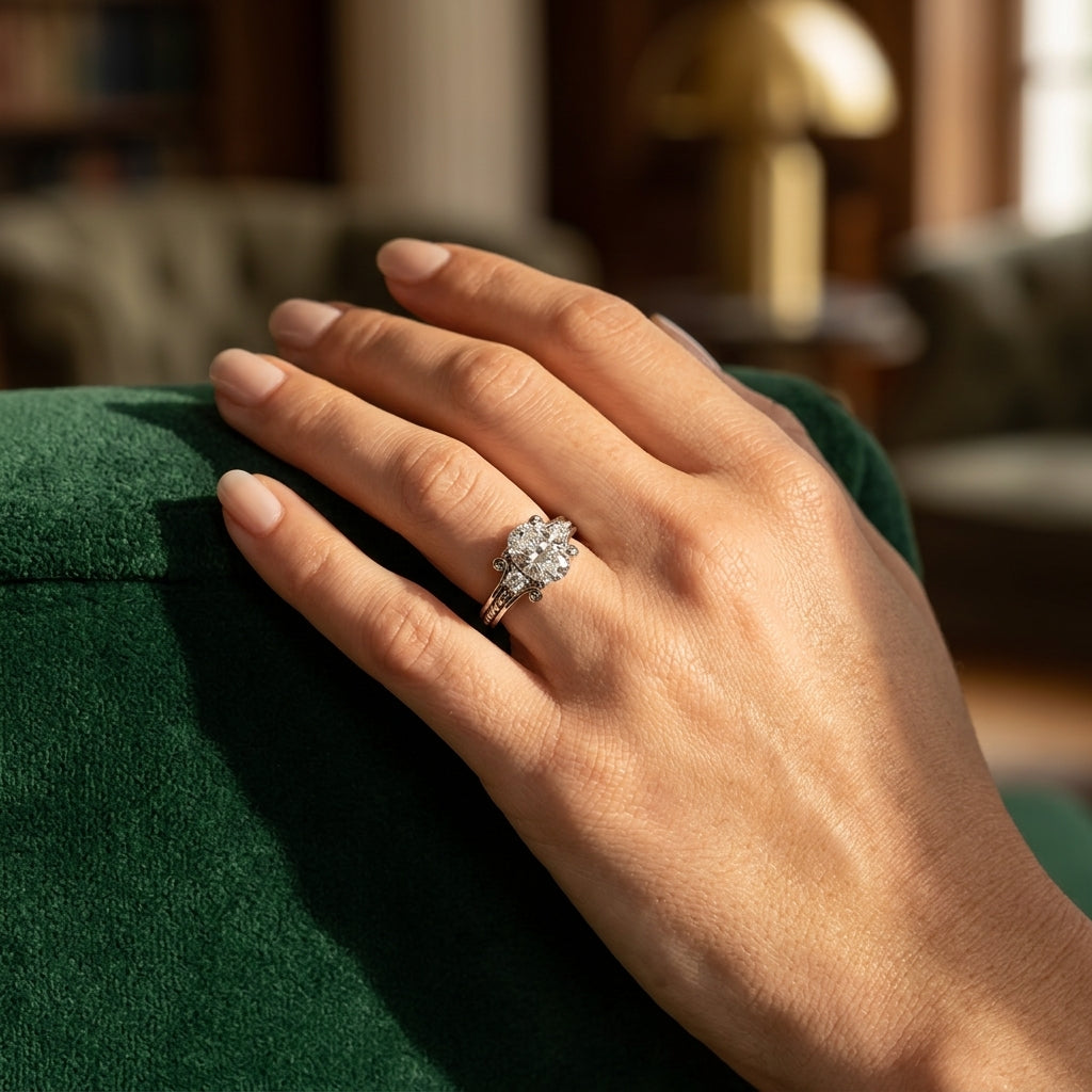 Solitaire Plus Braided Shank Engagement Ring - worn lifestyle photo