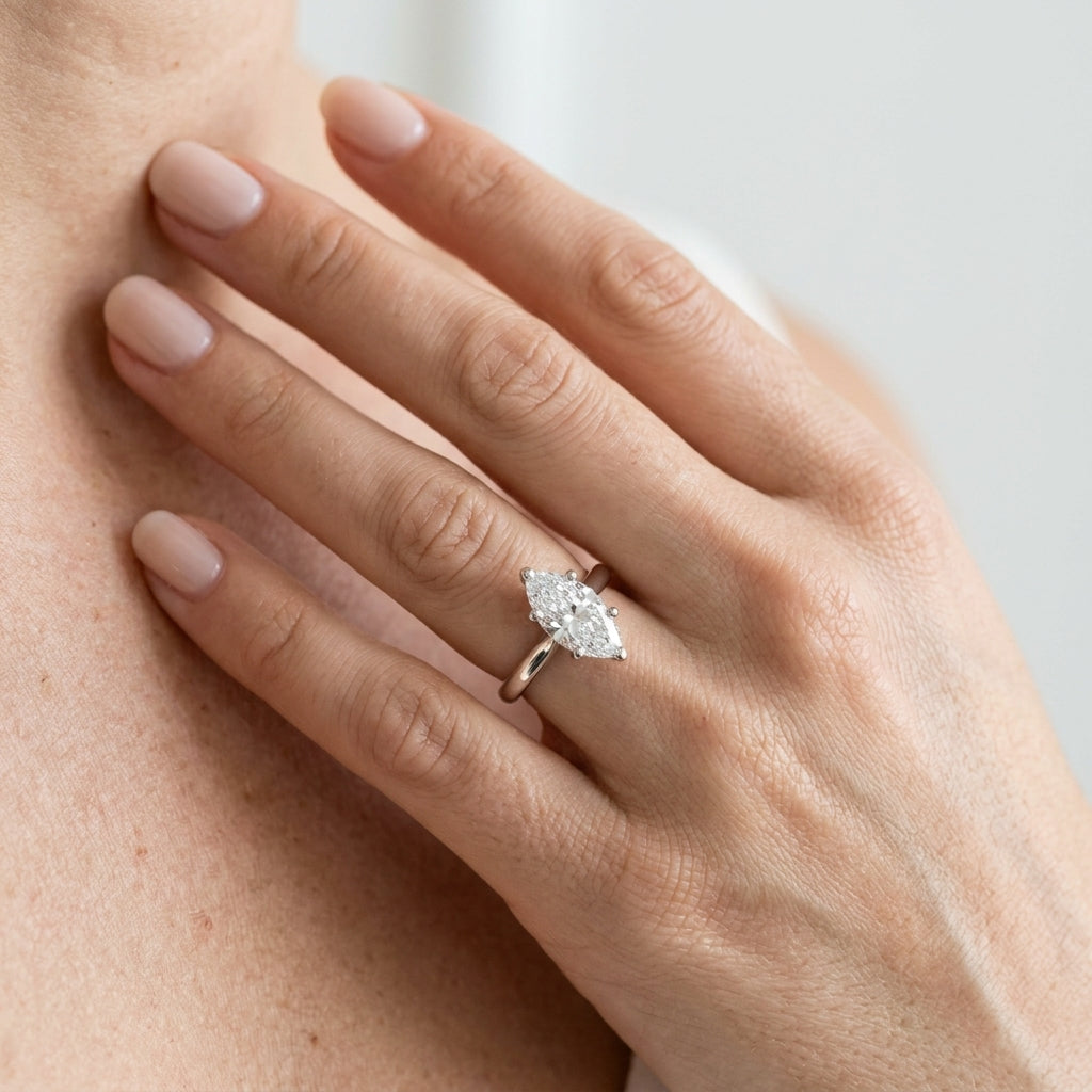 Solitaire Marquise Engagement Ring - worn lifestyle photo