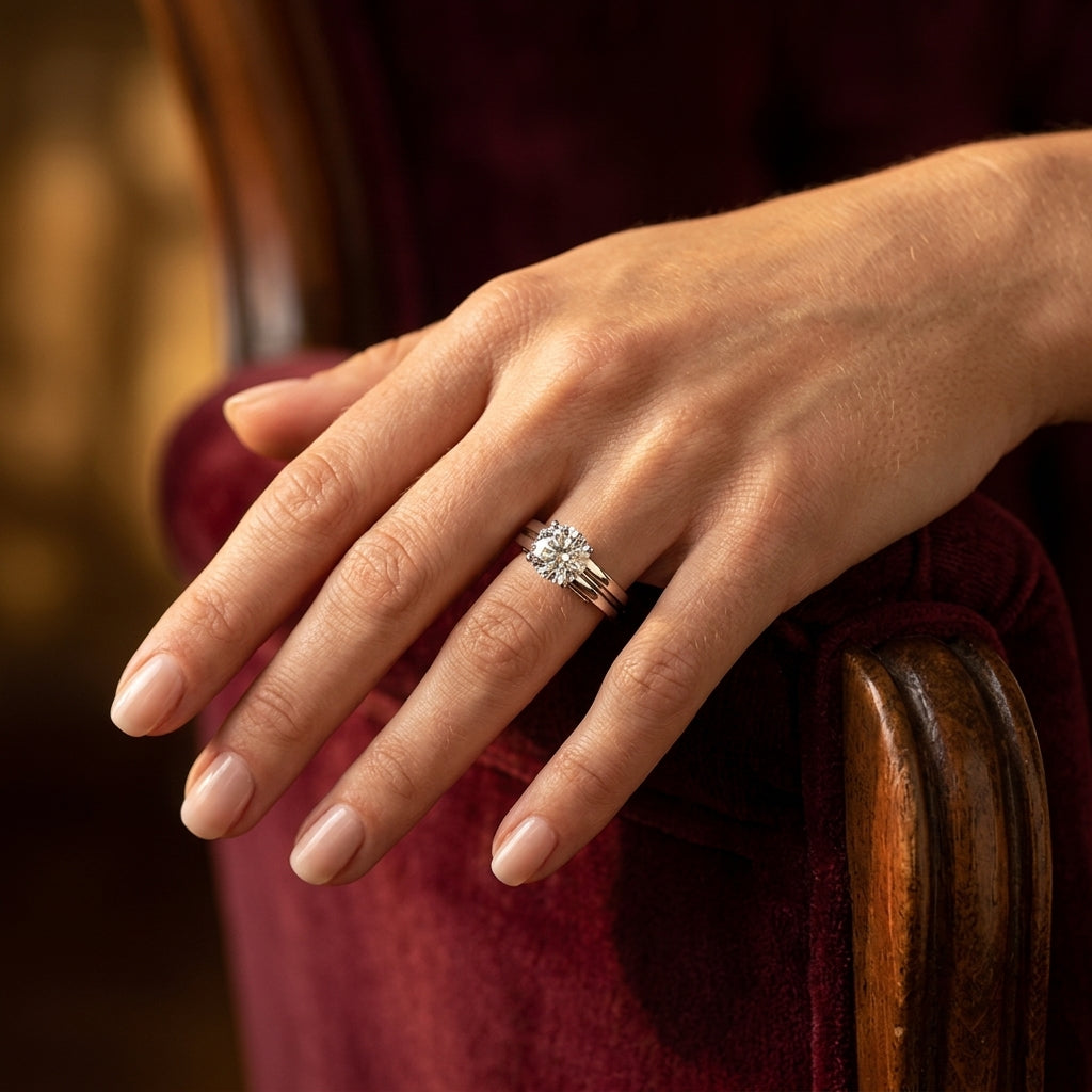 Cathedral Solitaire Engagement Ring - worn lifestyle photo