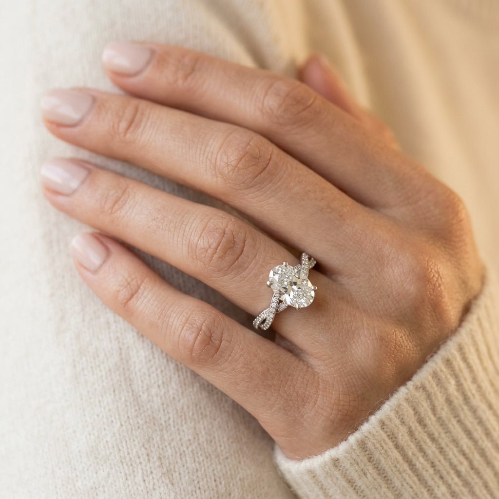 Double Row Twisted Shank Engagement Ring - worn lifestyle photo