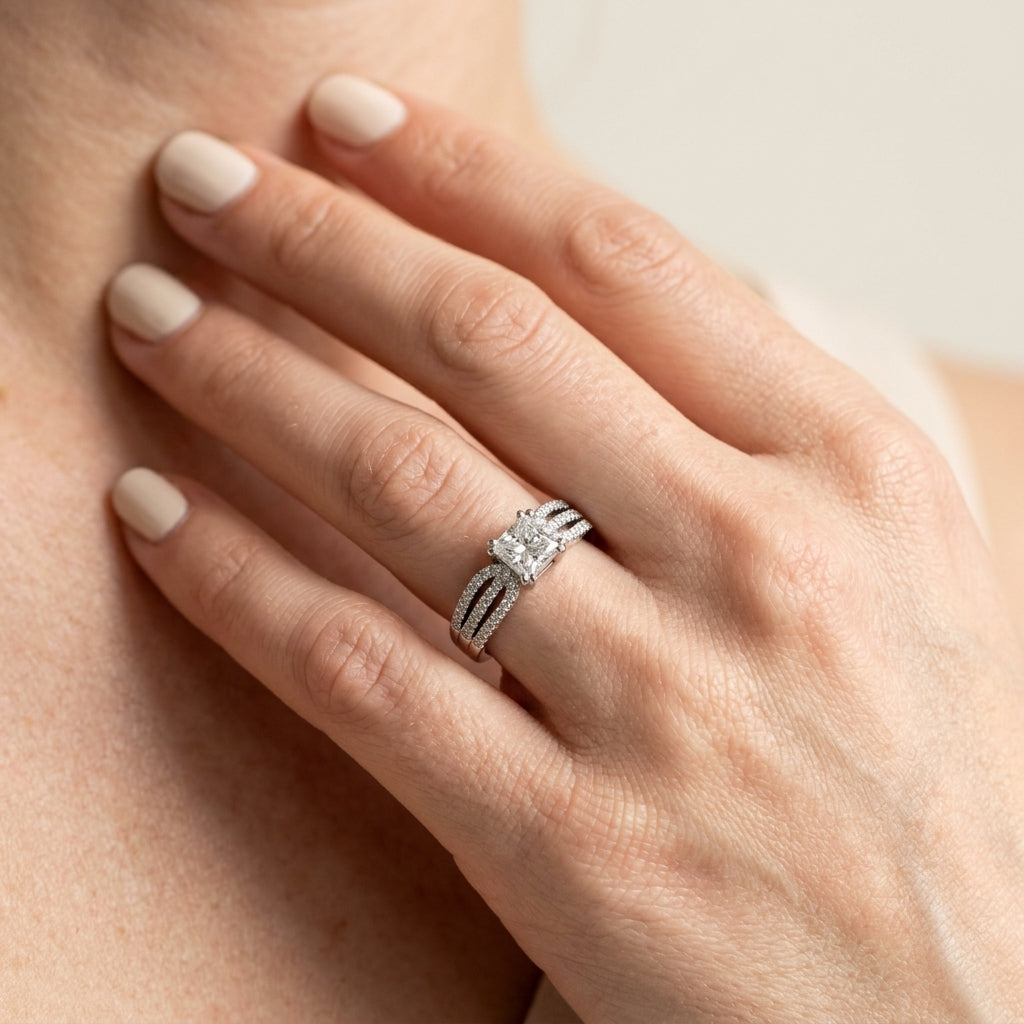 Square Multi-Row Lab Grown Diamond Engagement Ring - Style 50543 - worn lifestyle photo