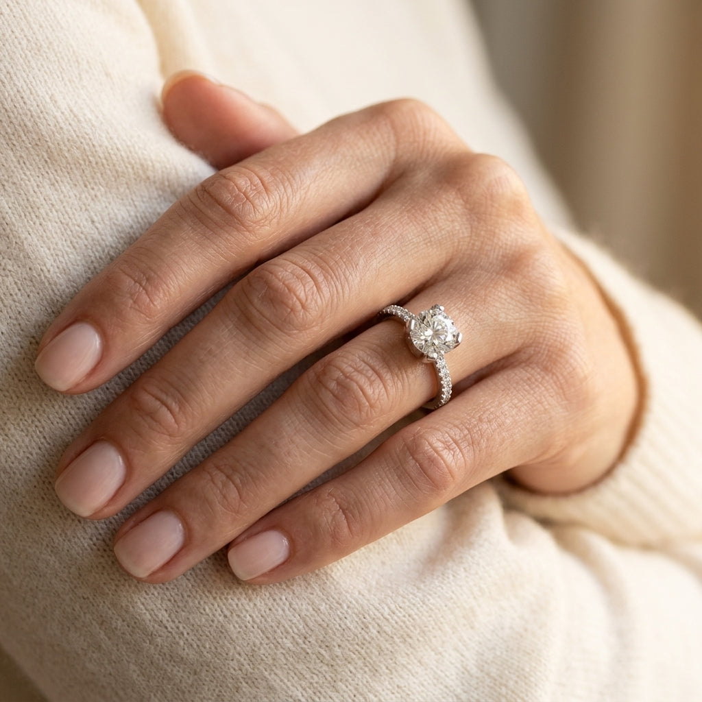 ENGAGEMENT RINGS SINGLE ROW PRONG - worn lifestyle photo