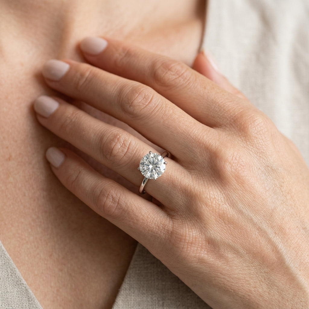 Classic Peg Head Engagement Ring - worn lifestyle photo