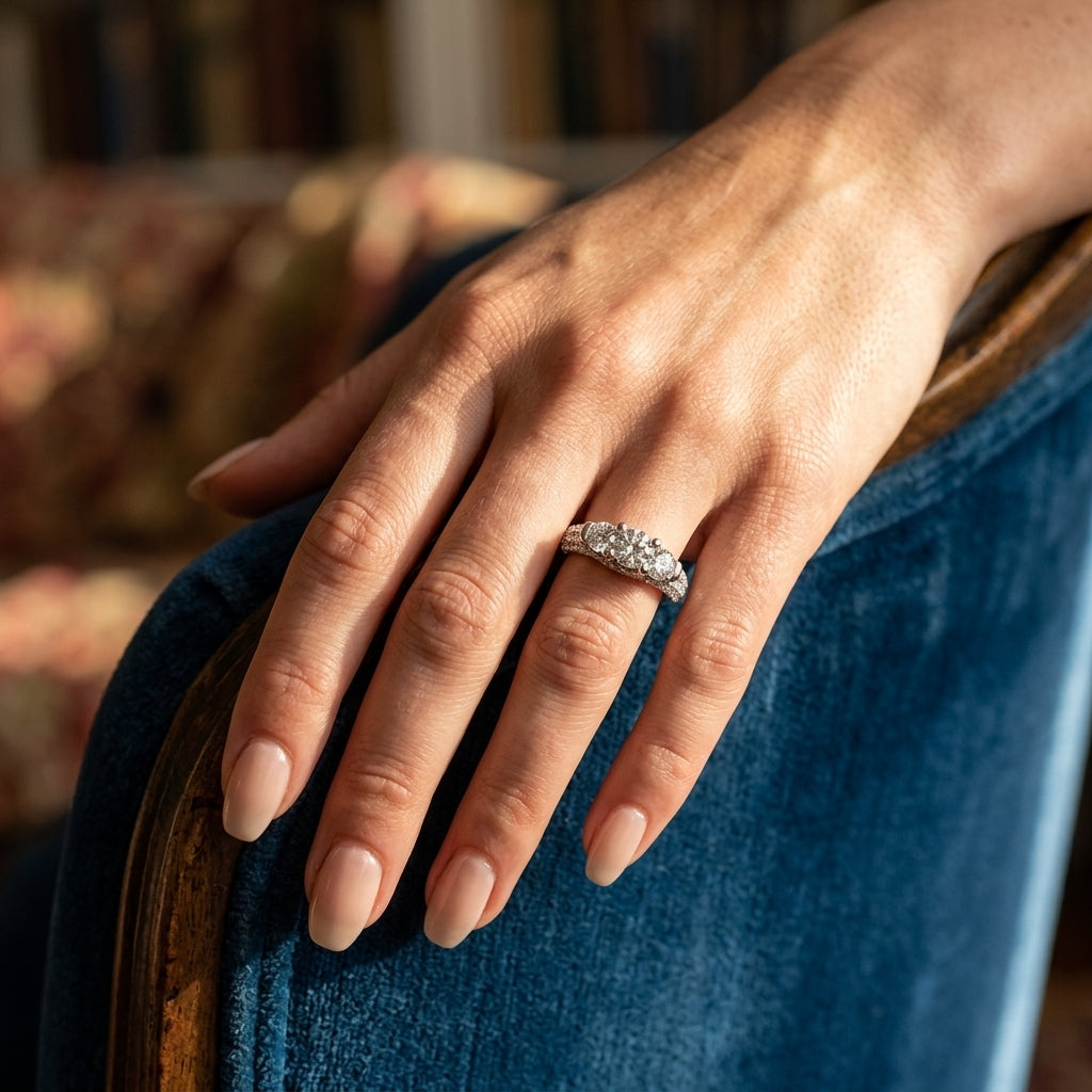 ENGAGEMENT RINGS 3 STONE ROUND - worn lifestyle photo