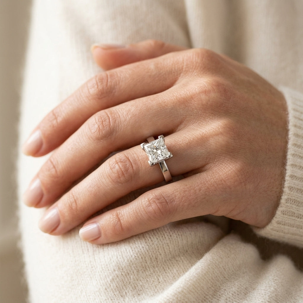 Solitaire Engagement Ring - worn lifestyle photo
