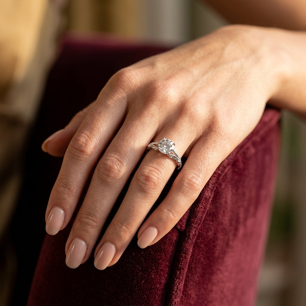 Accented Vintage-Inspired Engagement Ring - worn lifestyle photo