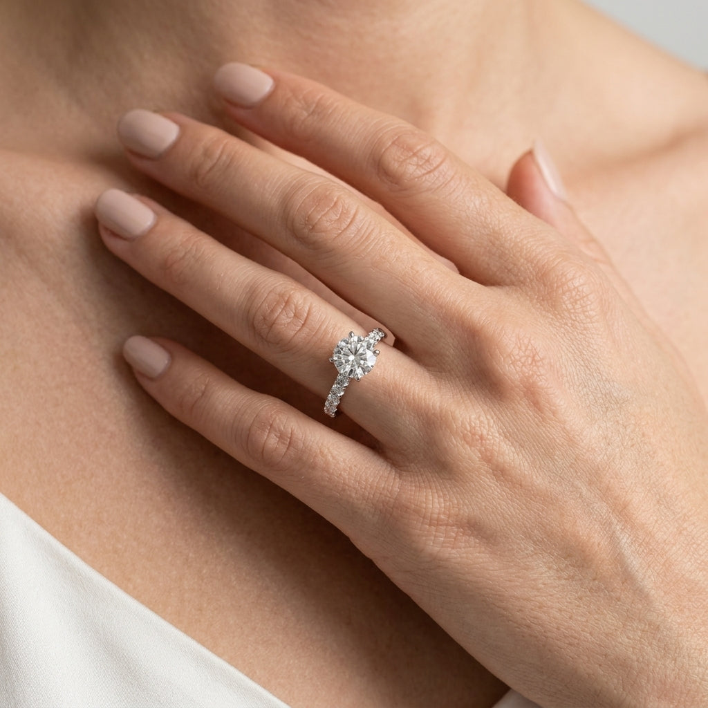 Cathedral Split-Prong Engagement Ring - worn lifestyle photo