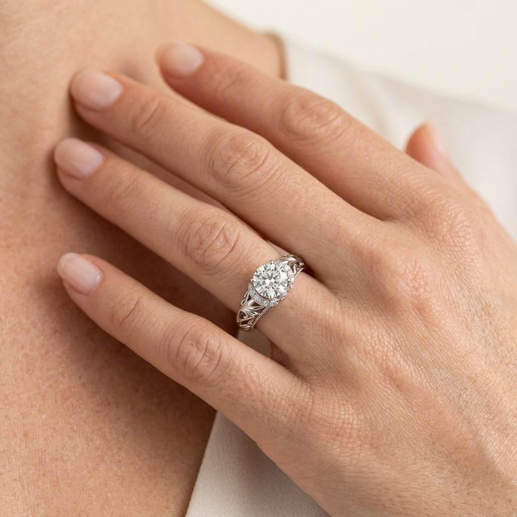Vintage Inspired Engagement Ring - worn lifestyle photo