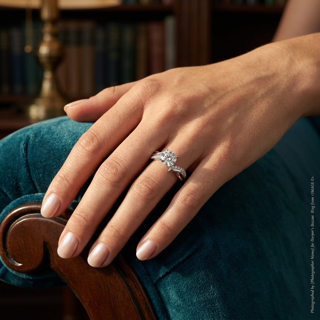 Bypass Single Row Engagement Ring - worn lifestyle photo