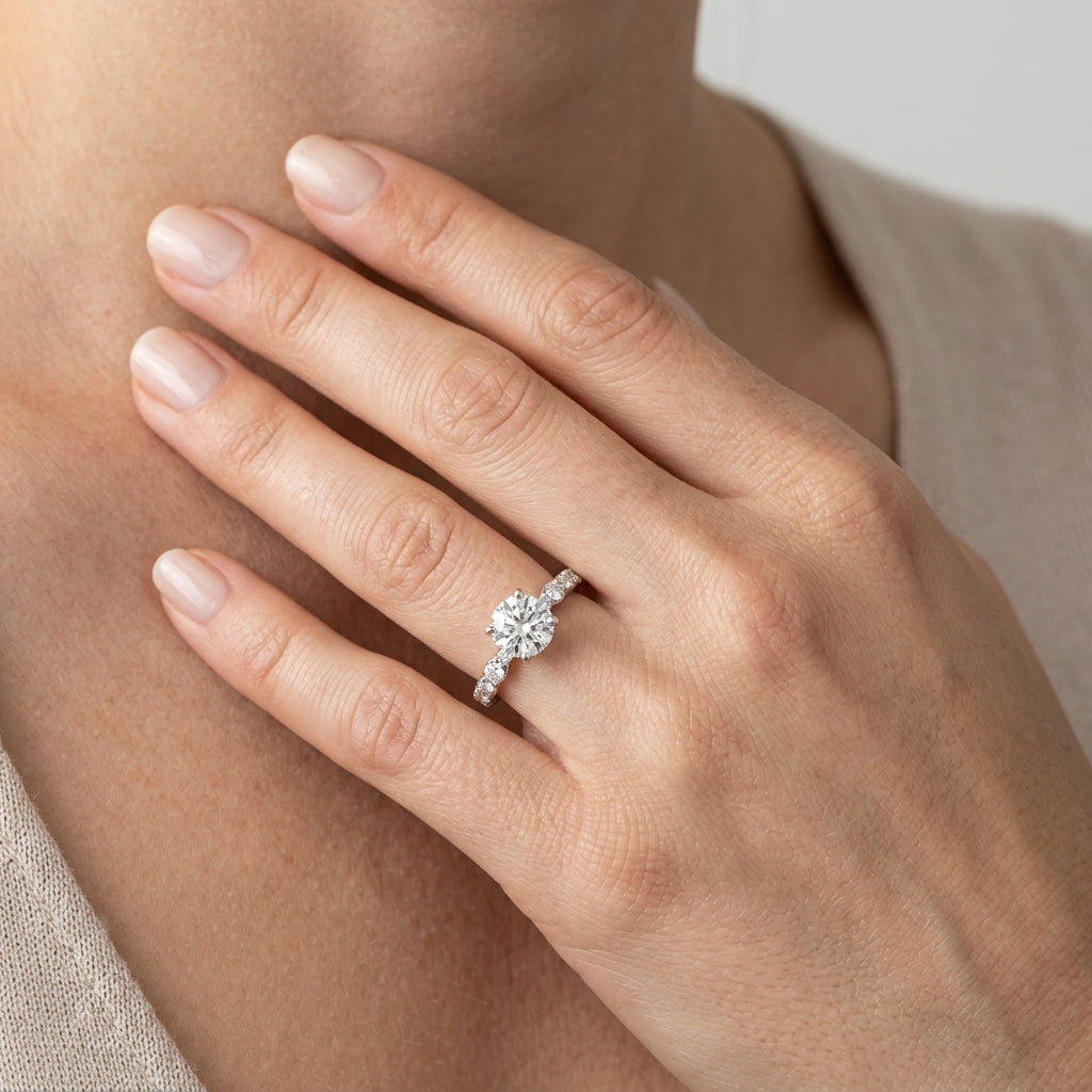 Diamond Accented Engagement Ring - worn lifestyle photo