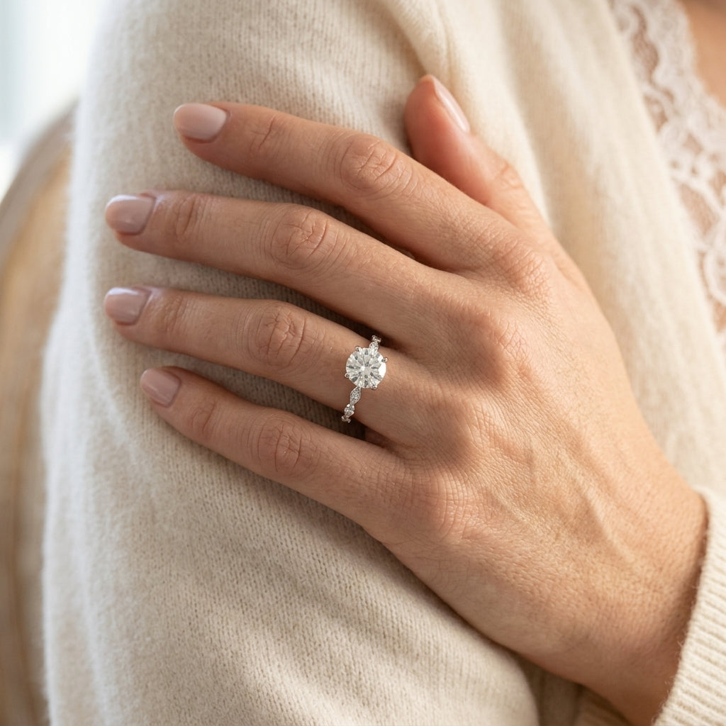 Scattered Diamond Engagement Ring - worn lifestyle photo