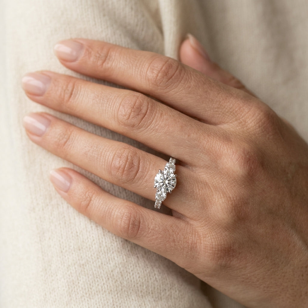 3-Stone Engagement Ring - worn lifestyle photo