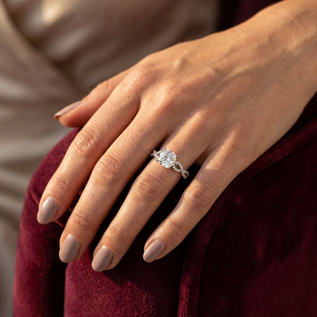 Infinity Engagement Ring - worn lifestyle photo