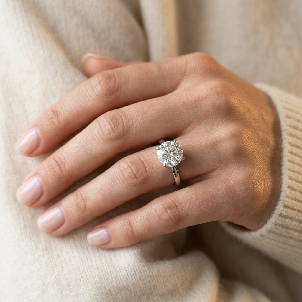 Solitaire Cathedral Engagement Ring - worn lifestyle photo