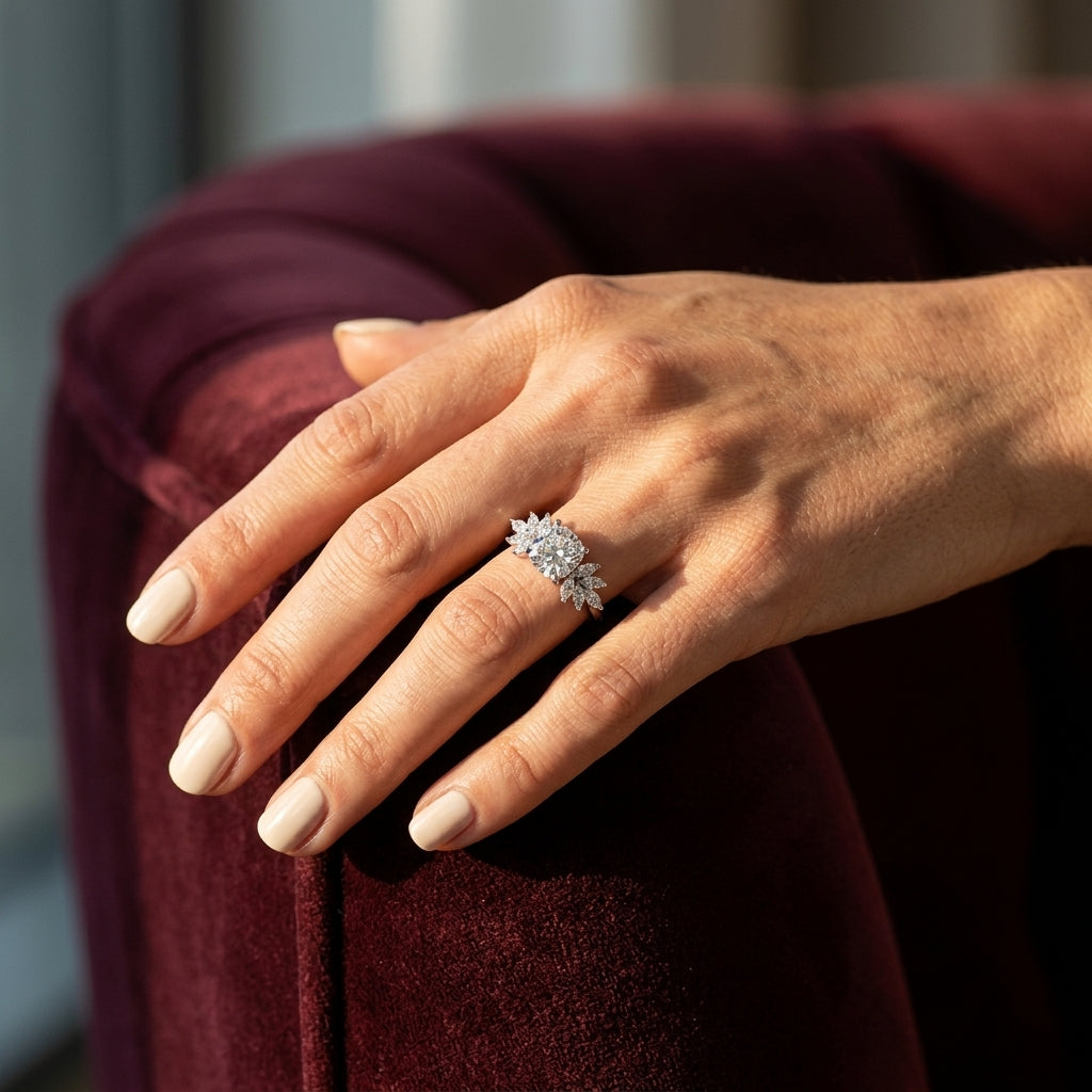 Scattered Marquise Engagement Ring - worn lifestyle photo