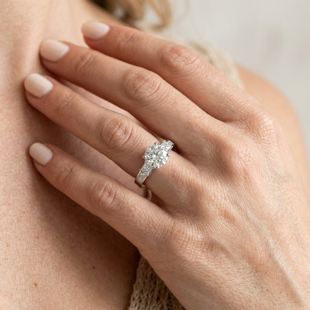 3-Stone Channel Set Engagement Ring - worn lifestyle photo