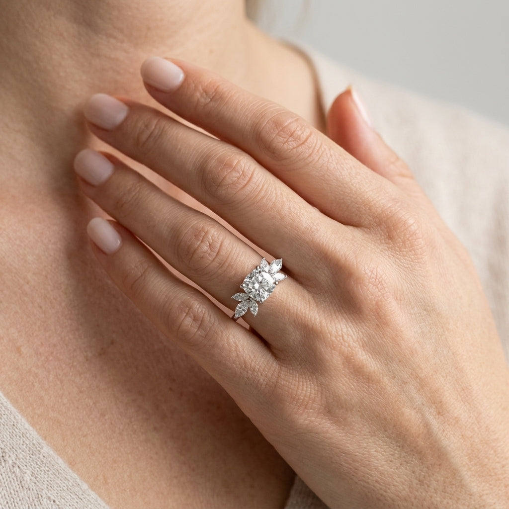 Marquise Cluster Engagement Ring - worn lifestyle photo